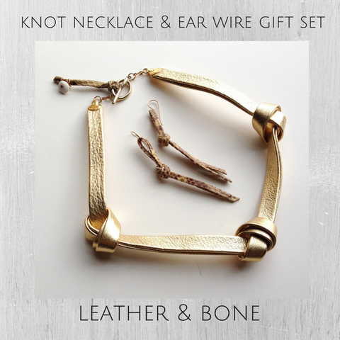 Holiday Leather Knot Necklace & Ear Wire Gift Set